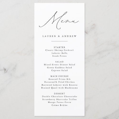 Black and White Modern Classic Wedding Event Menu