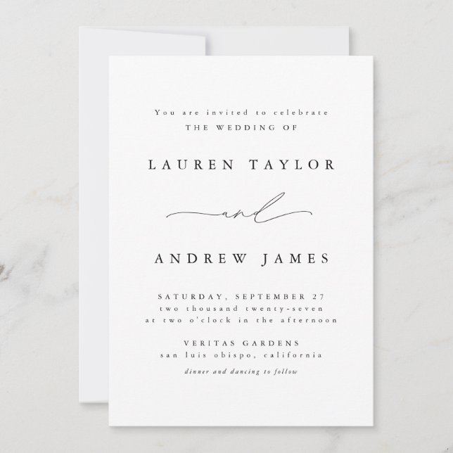Black and White Modern Classic Wedding Invitation (Front)