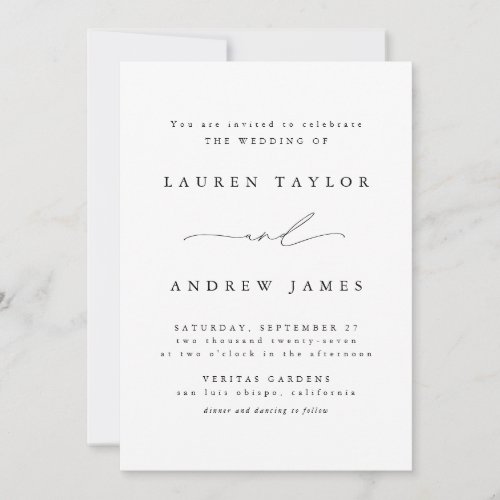 Black and White Modern Classic Wedding Invitation