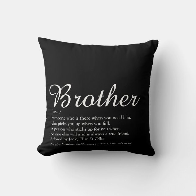 Black and White Modern Cool Brother Definition  Throw Pillow (Front)