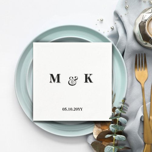 Black and White Modern Couple Monogram Wedding Napkins