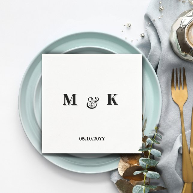 Black and White Modern Couple Monogram Wedding Napkins (Creator Uploaded)