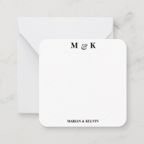 Black and White Modern Couples Monogram Initials  Note Card