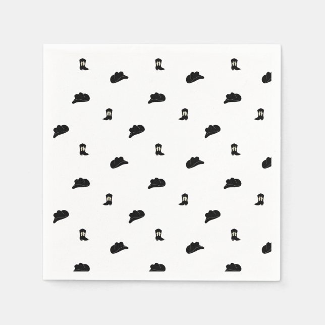 Black and White Modern Cowboy Rodeo Pattern Napkins (Front)