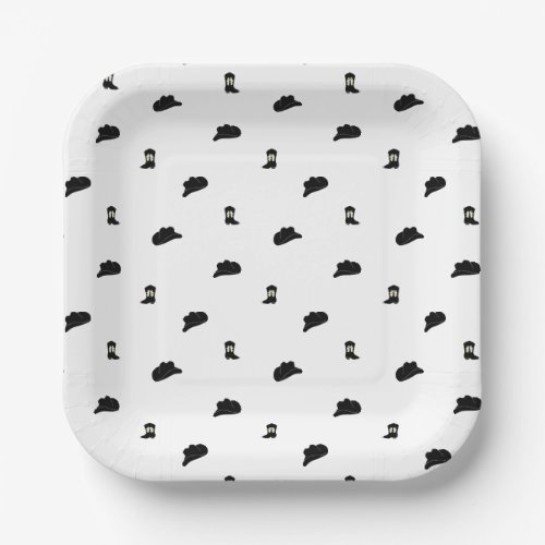 Black and White Modern Cowboy Rodeo Pattern Paper Plates