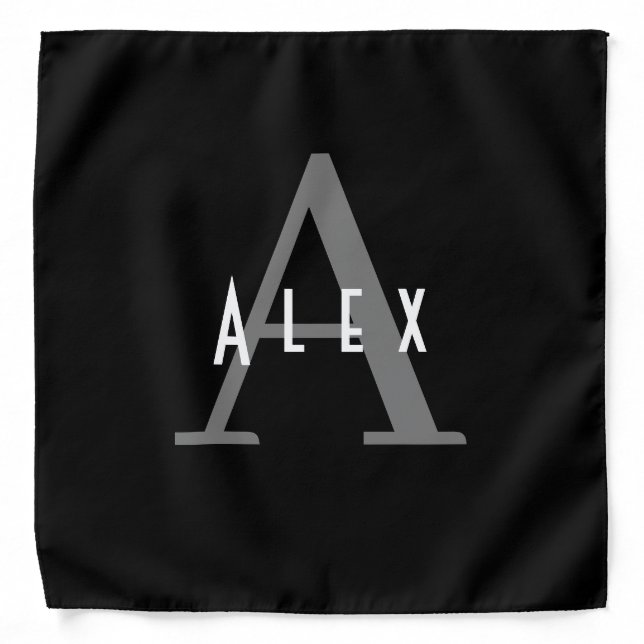 Black and White Modern Custom Monogram Bandana (Front)