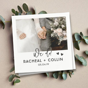 Black and White Modern Custom Photo Wedding  Napkins