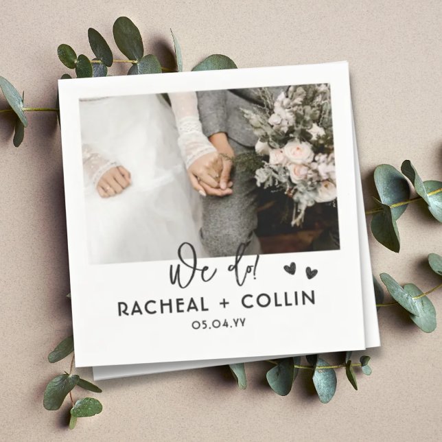 Black and White Modern Custom Photo Wedding  Napkins (Creator Uploaded)