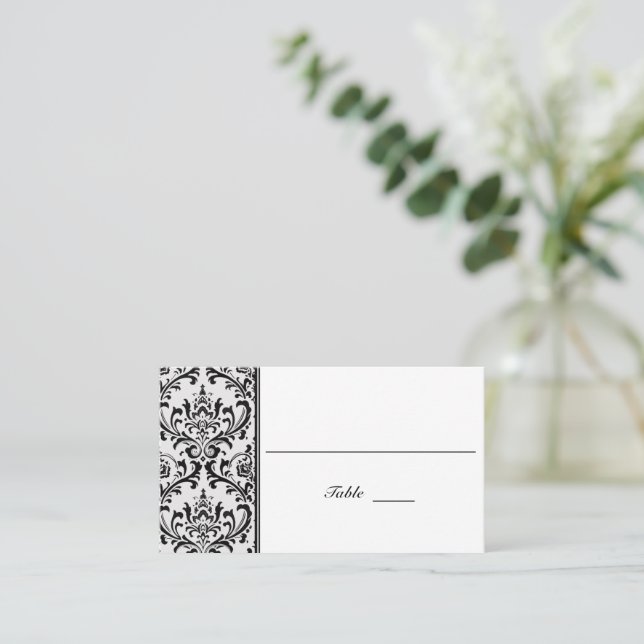 Black and White Modern Damask | Wedding Place Card (Standing Front)