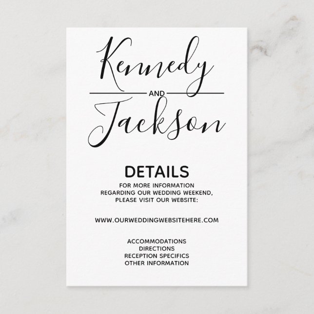 Black and White Modern Details Wedding Calligraphy Enclosure Card (Front)
