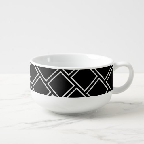 Black And White Modern Diamonds Soup Mug