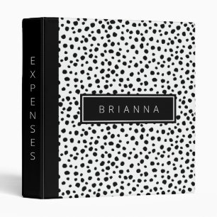 Black and White Modern Dot Background Custom Name 3 Ring Binder