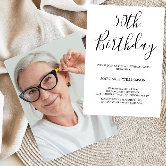 Black and White Modern Elegance  50th Birthday  Invitation (Creator Uploaded)