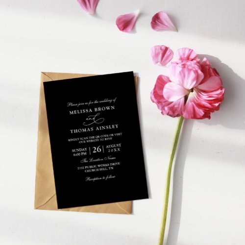 Black and White Modern Elegance QR Code Wedding Invitation