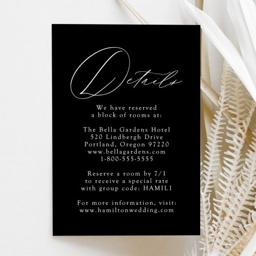 Black and White Modern Elegance Wedding Details Enclosure Card