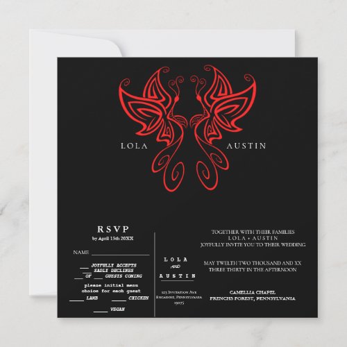 Black and White Modern Elegance Wedding RED All In Invitation