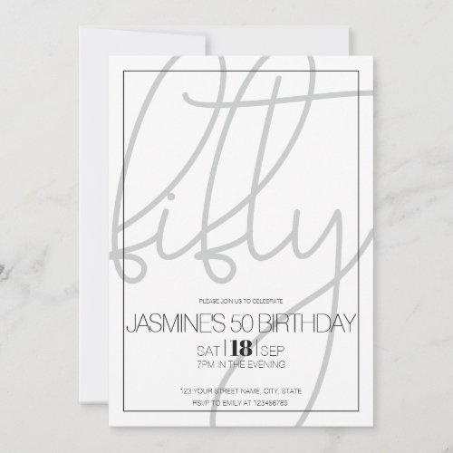 Black And White Modern Elegant 50 Birthday Invitation