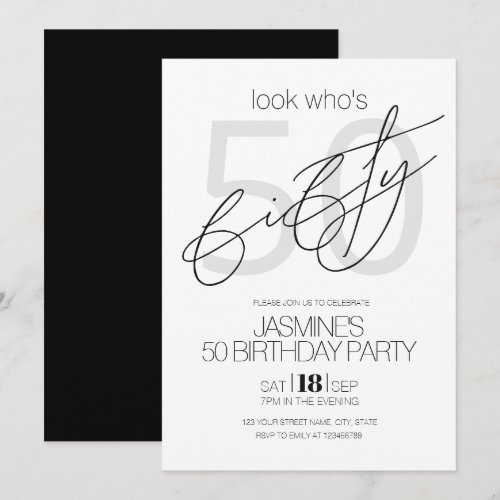 Black And White Modern Elegant 50 Birthday  Invitation