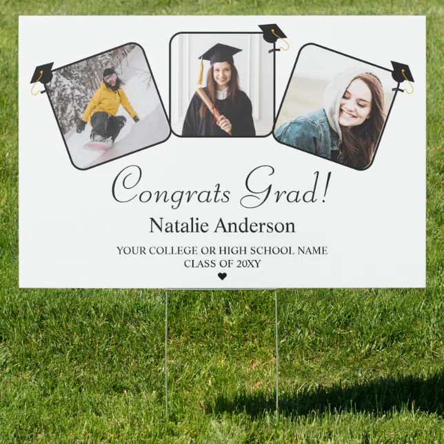 Black and White Modern Elegant Congrats Grad Photo Sign | Zazzle