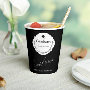 Black and White Modern Elegant Graduate Graduation Paper Cups
