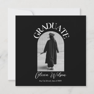 Black and White Modern Elegant Graduation Photo Save The Date