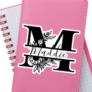 Black and White Modern Elegant "M" Name Sticker