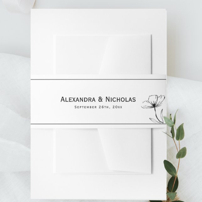 Black and White Modern Elegant Minimal Wedding Invitation Belly Band (Creator Uploaded)