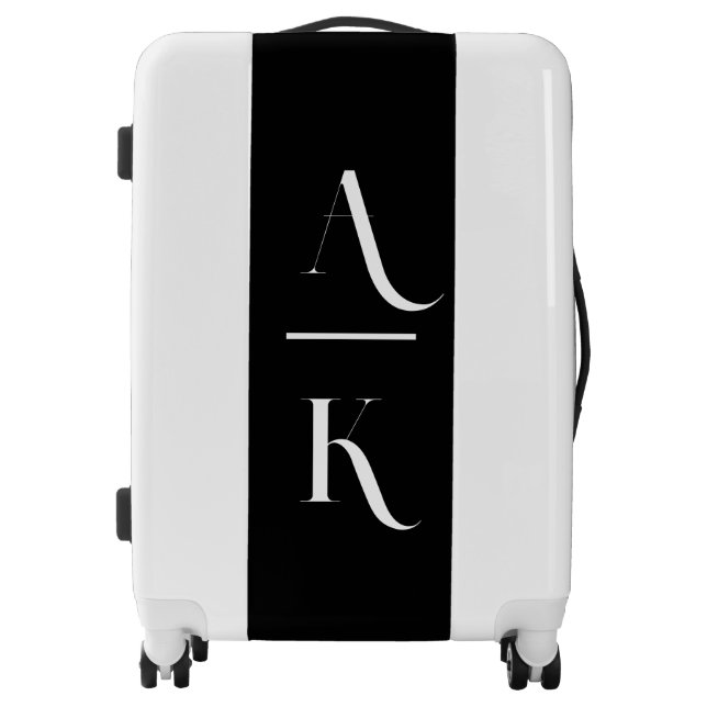 Black and white modern elegant monogram luggage (Front)