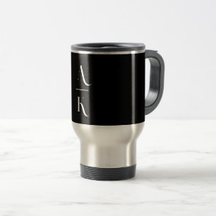 Black and white modern elegant monogram travel mug
