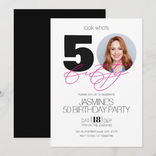 Black And White Modern Elegant Photo 50 Birthday  Invitation