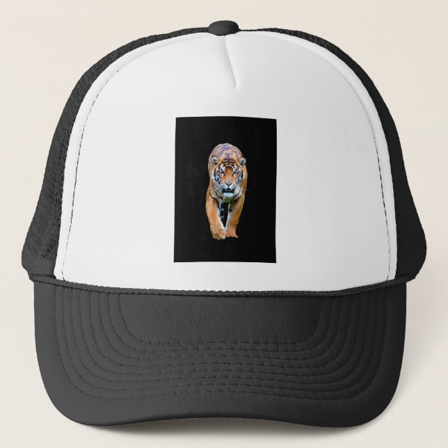 Black And White Modern Elegant Pop Art Tiger Trucker Hat (Front)