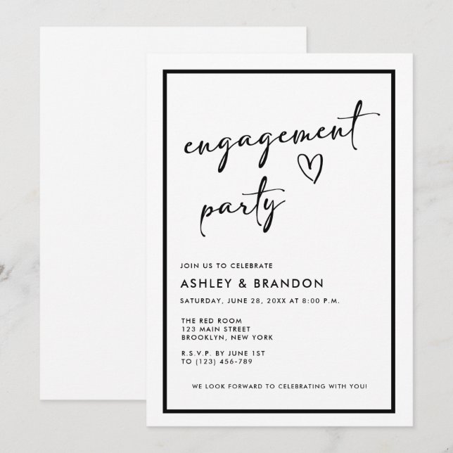 Black and White Modern Engagement Party Invitation (Front/Back)