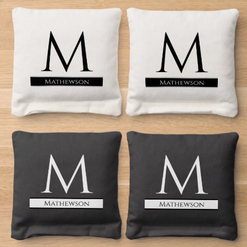black and white Modern Family monogram Cornhole Bags