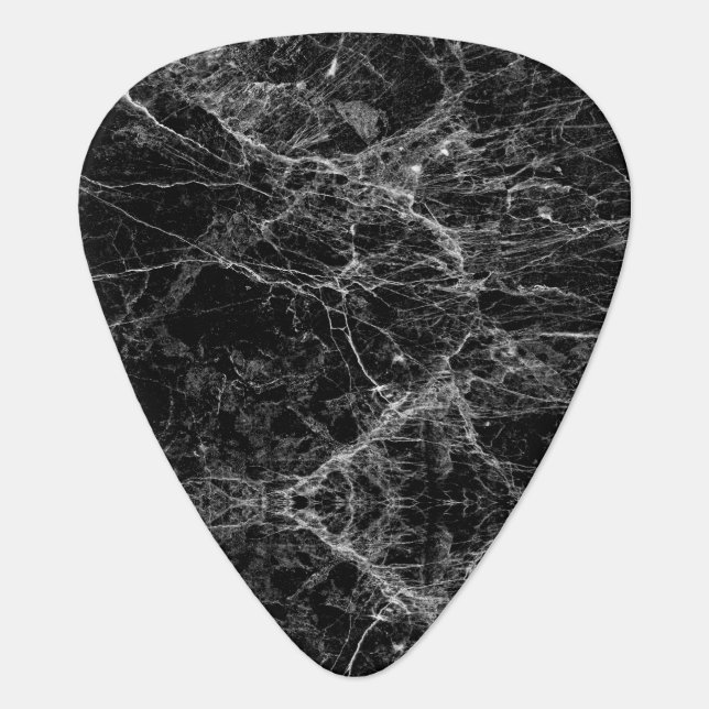 Black and White Modern Faux Marble Pattern Guitar Pick (Front)