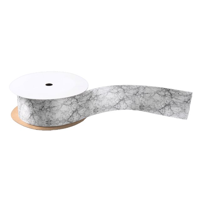 Black and White Modern Faux Marble Pattern Satin Ribbon (Spool)