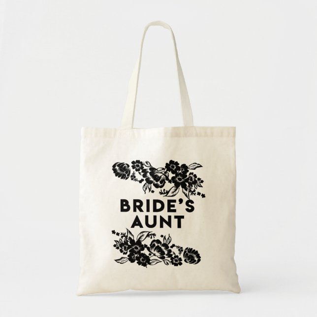 Black and White Modern Floral Accent Bride's Aunt Tote Bag (Front)