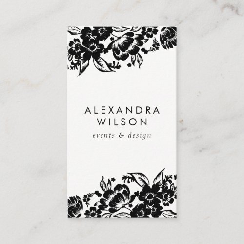 Black and White Modern Floral Accent Business Card