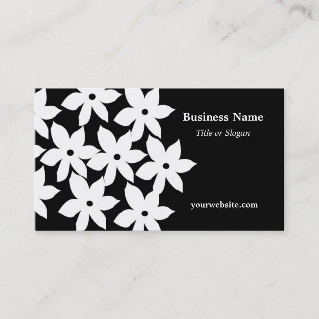 Black and White Modern Floral Business Card (Front)