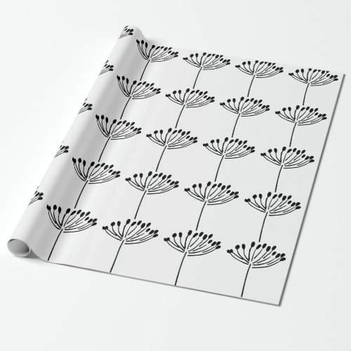 Black and White Modern Floral Dandelion  Wrapping Paper
