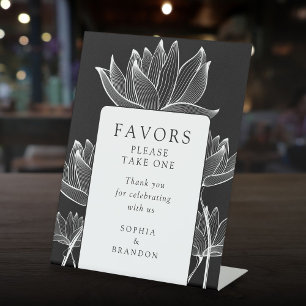 Black And White Modern Floral Favors Pedestal Sign
