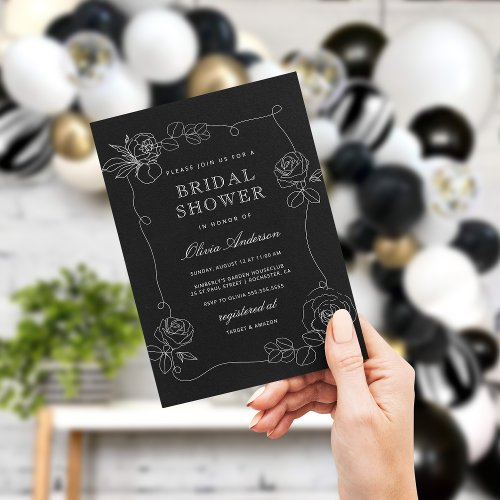 Black and White Modern Floral Invitation