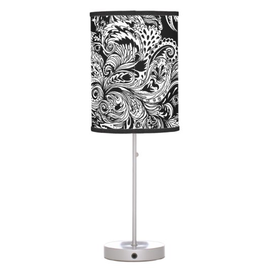 Black and White Modern Floral Paisley Pattern Table Lamp (Back)