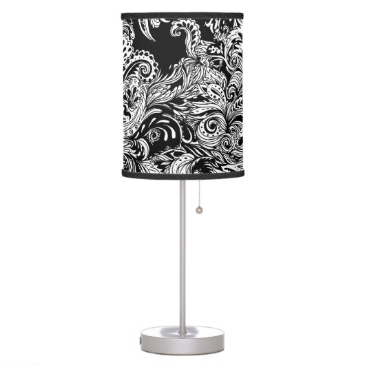 Black and White Modern Floral Paisley Pattern Table Lamp (Left)