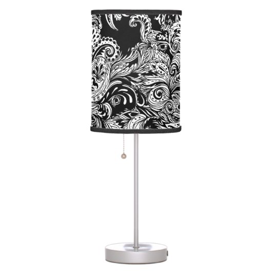 Black and White Modern Floral Paisley Pattern Table Lamp (Right)