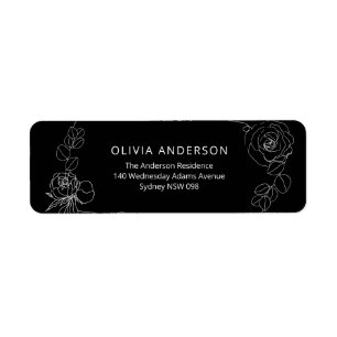Black and White Modern Floral Return Address Label