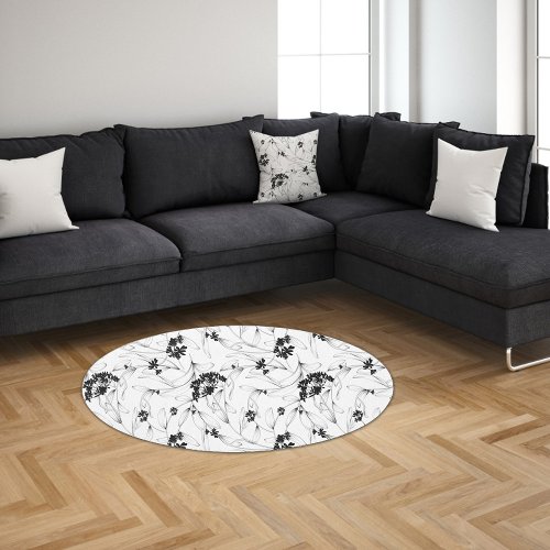 Black and White Modern Floral  Rug