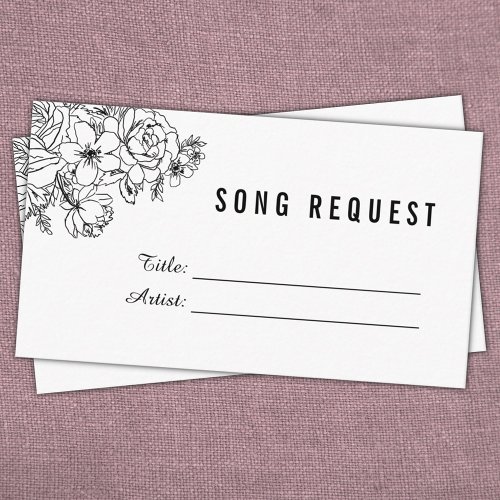 Black and white modern floral song request card