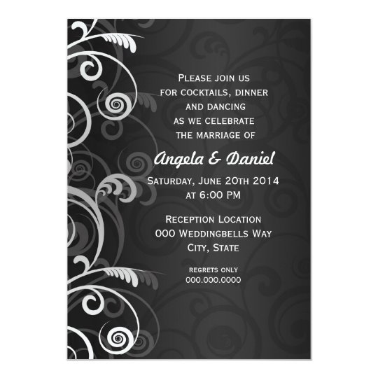 Black and White Modern Floral Wedding Reception Card | Zazzle