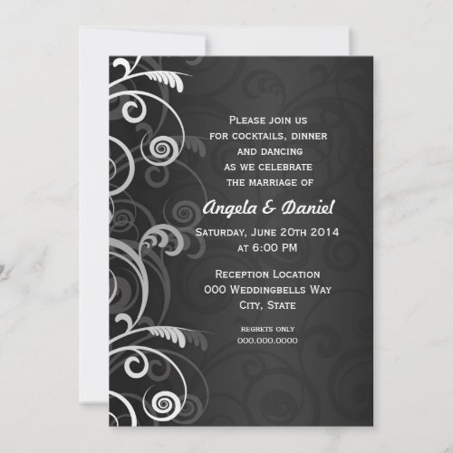 Black and White Modern Floral Wedding Reception Card