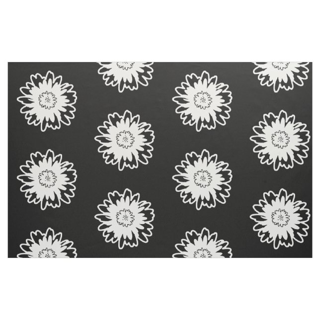 Black and White Modern Flower Fabric (Fat Quarter)